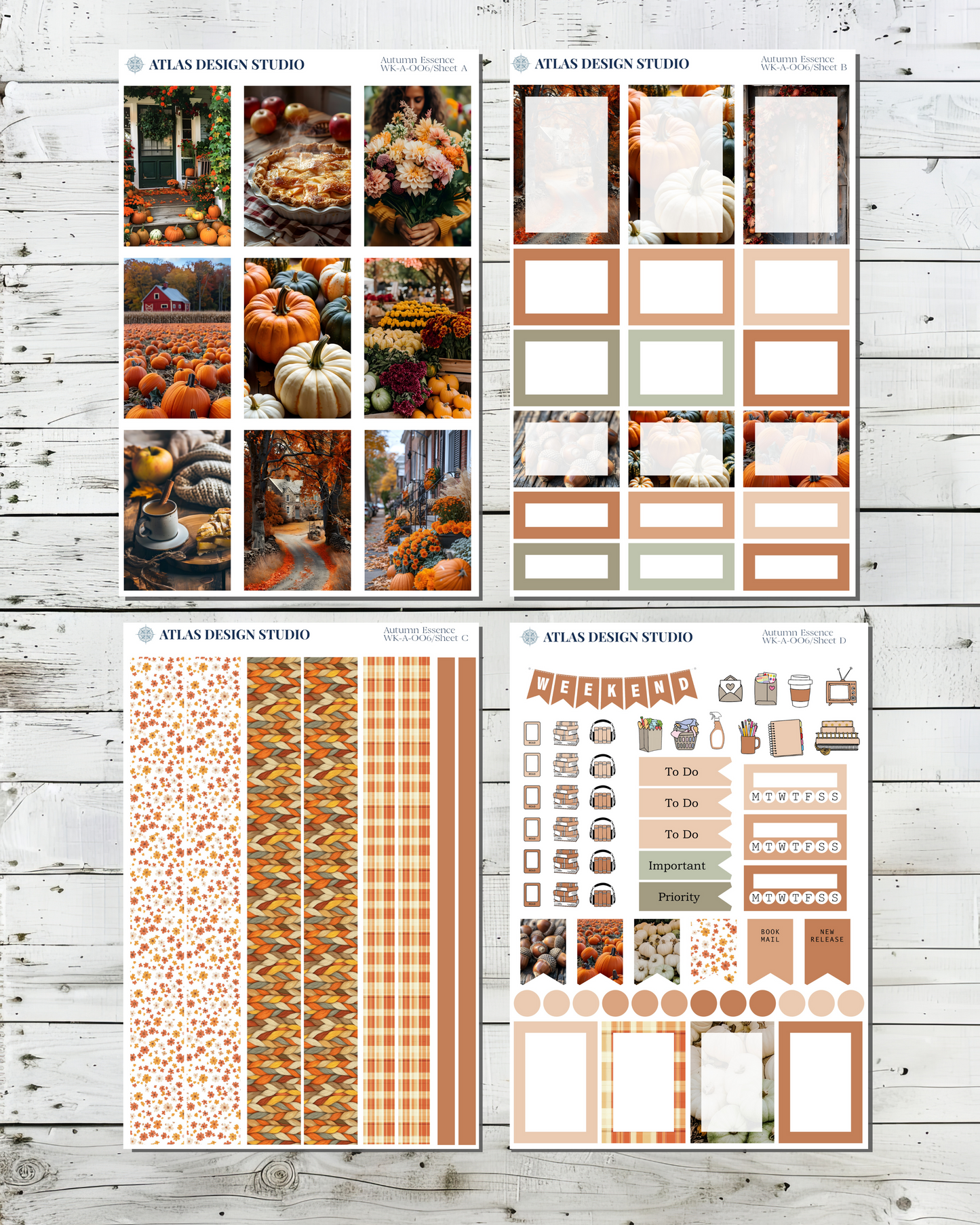 Collection of planner stickers with autumn-themed designs.