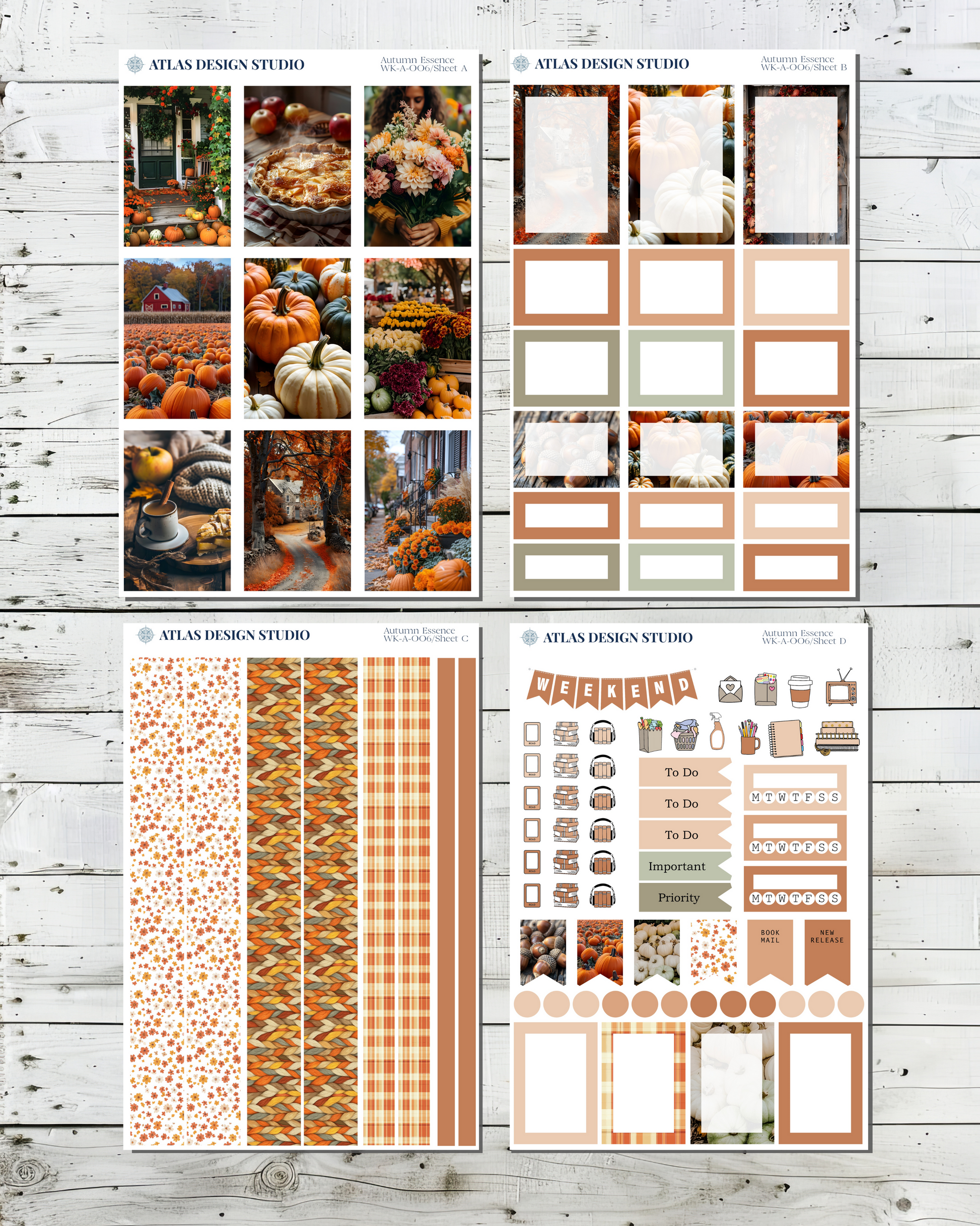 Collection of planner stickers with autumn-themed designs.