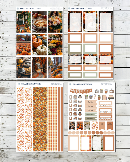 Collection of planner stickers with autumn-themed designs.