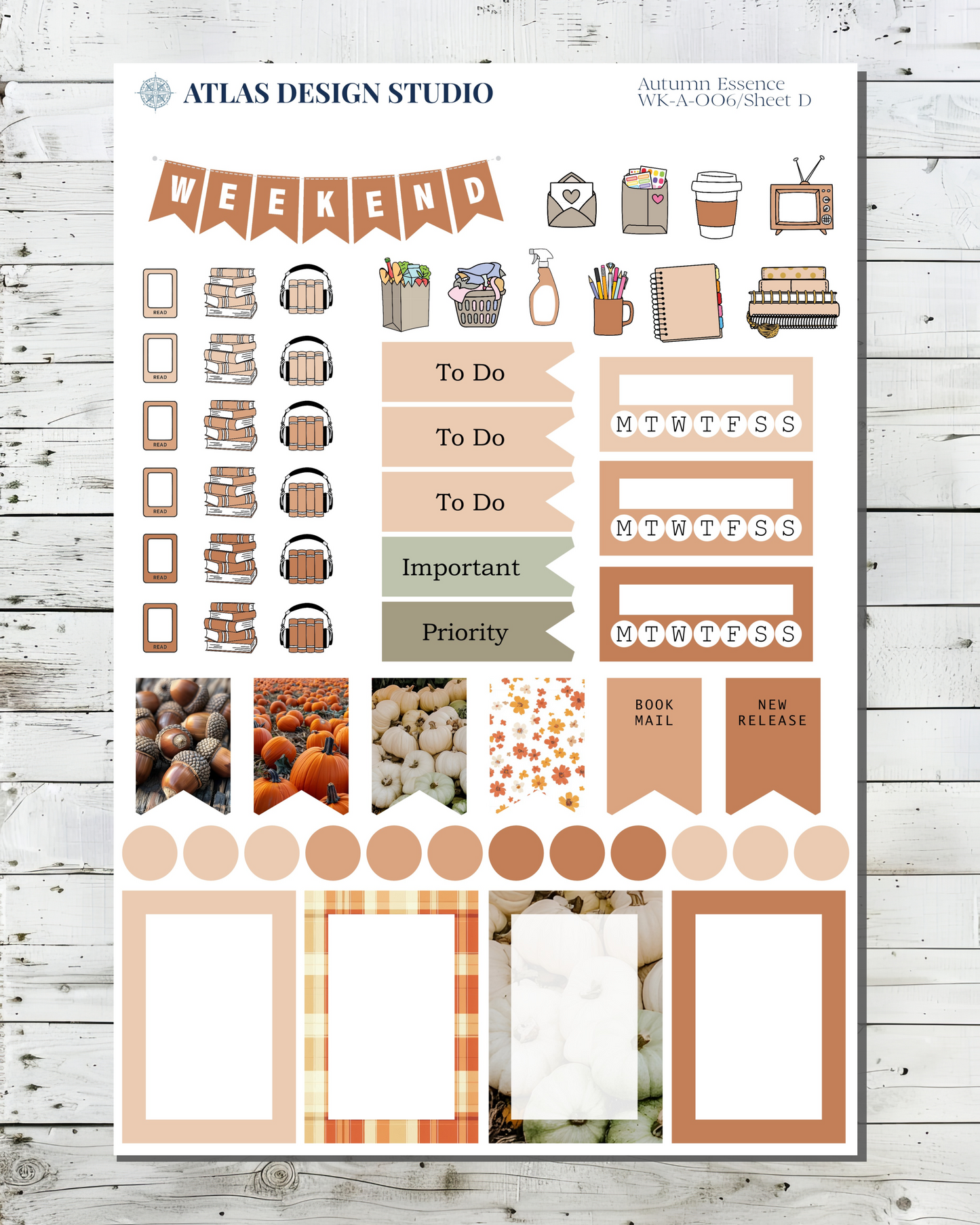 Sheet of planner stickers featuring functional items and deco with a fall theme.