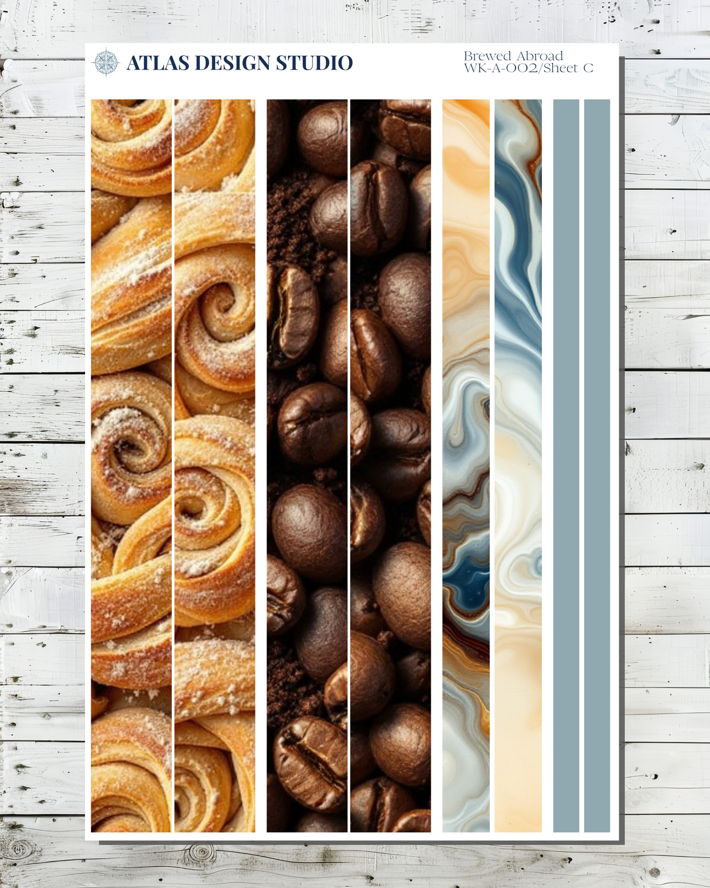 Planner stickers that are washi-style strips with a coffee theme.