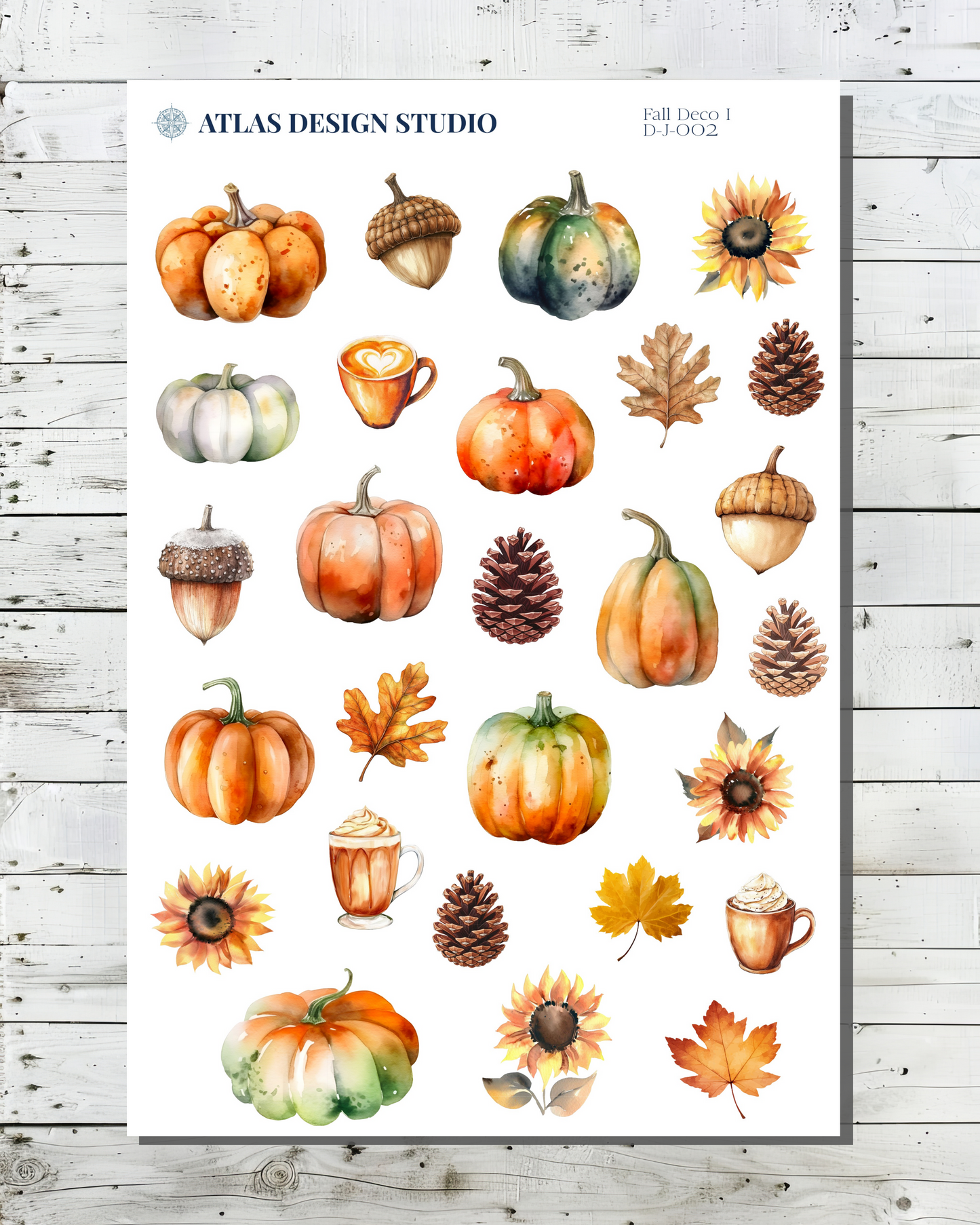 Planner or Journal stickers with a collage of pumpkins, acorns and fall themed images.
