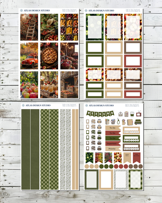 Collection of planner stickers with an autumnal apple picking theme designs.