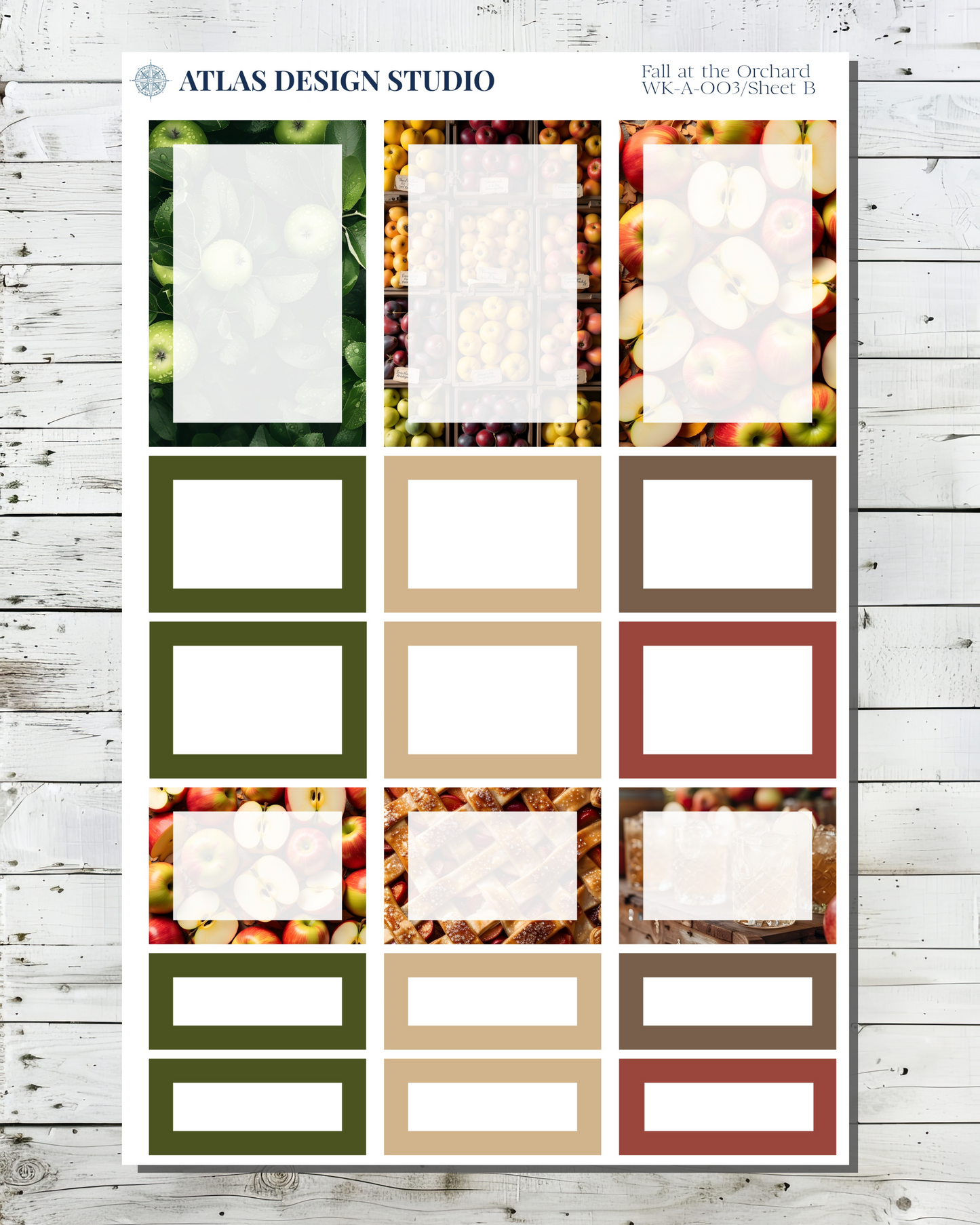 Planner stickers made of functional boxes with an autumnal apple orchard theme.