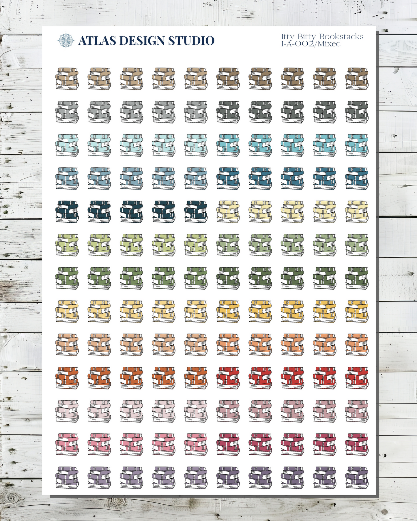 Tiny Bookstack stickers in many colors