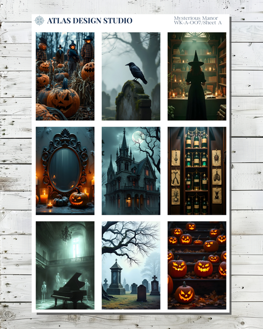 Planner stickers with a collage of Halloween-themed images.
