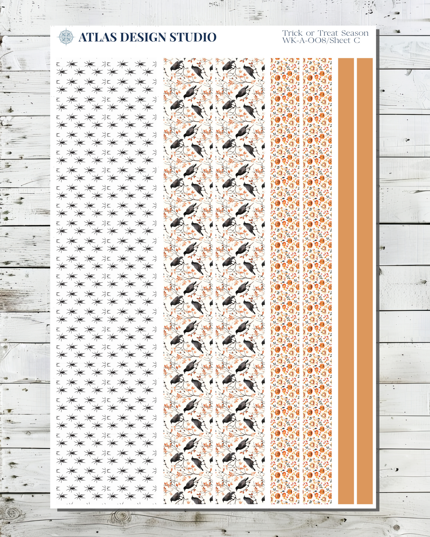 Planner stickers that are washi-style strips with a Halloween theme.