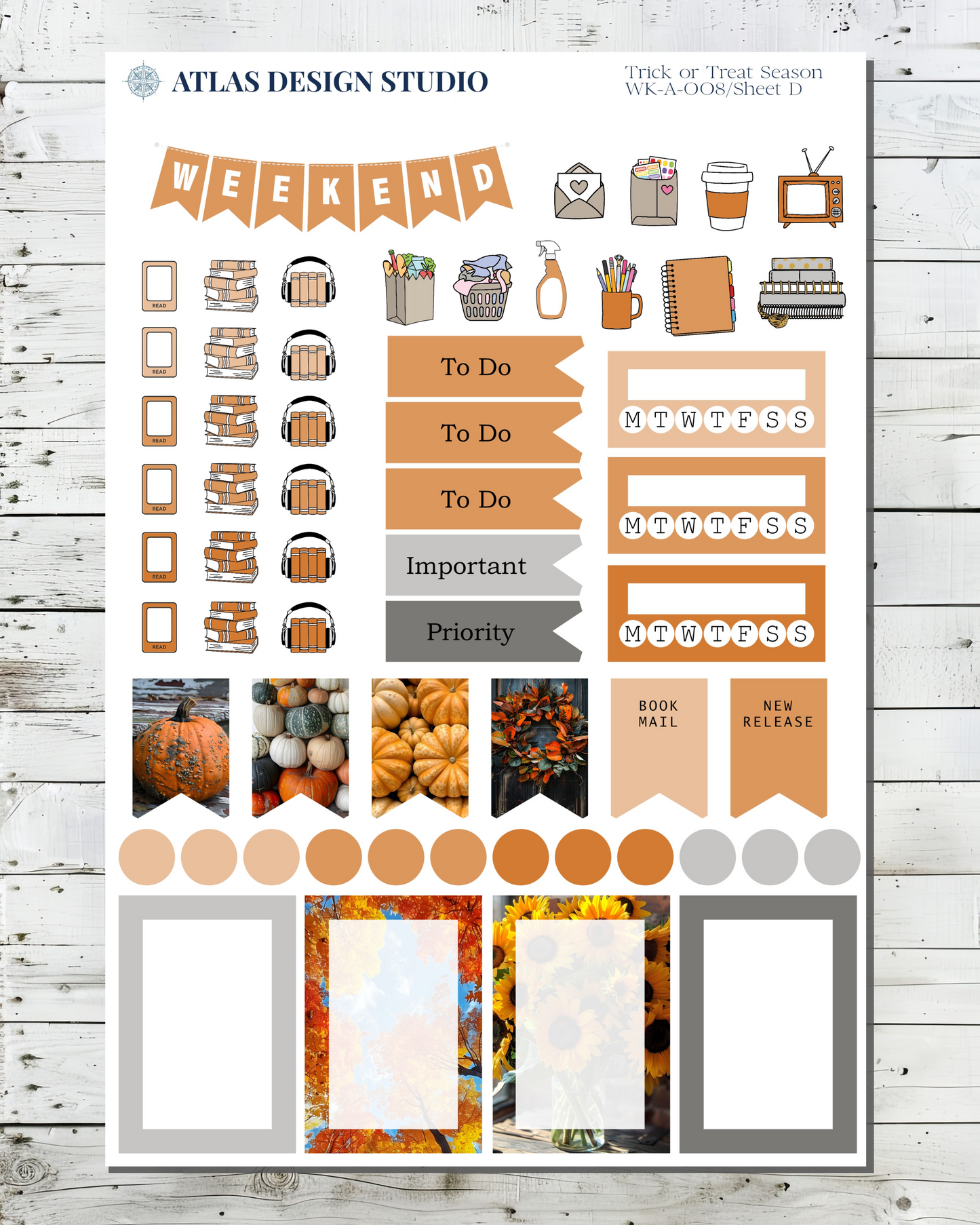 Sheet of planner stickers featuring functional items and deco with a Halloween theme.